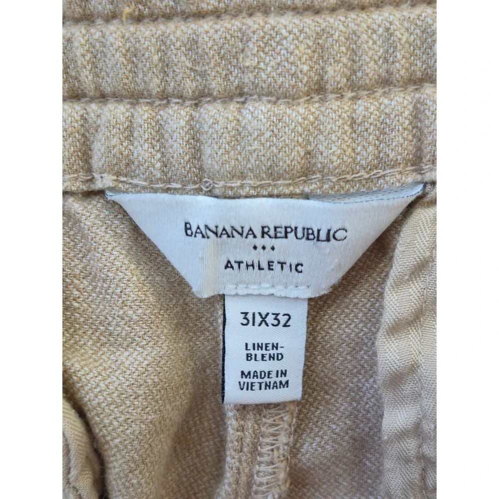 Banana Republic Athletic Linen Blend Pants Mens 31x32 Tan Drawstring Tapered Leg